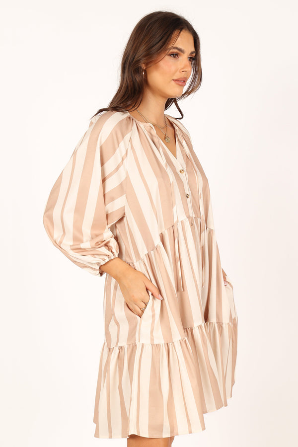 DRESSES @Penn Mini Dress - Tan Stripe