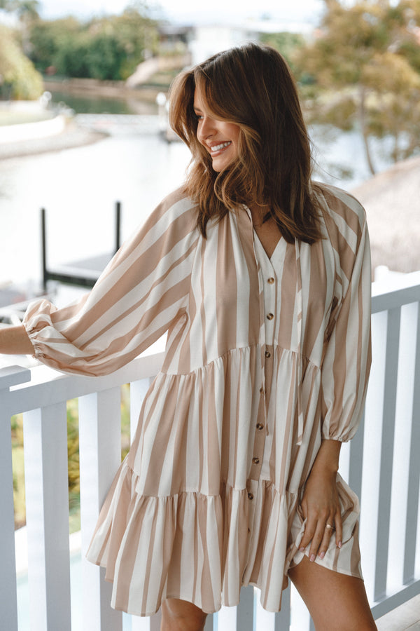 DRESSES Penn Mini Dress - Tan Stripe