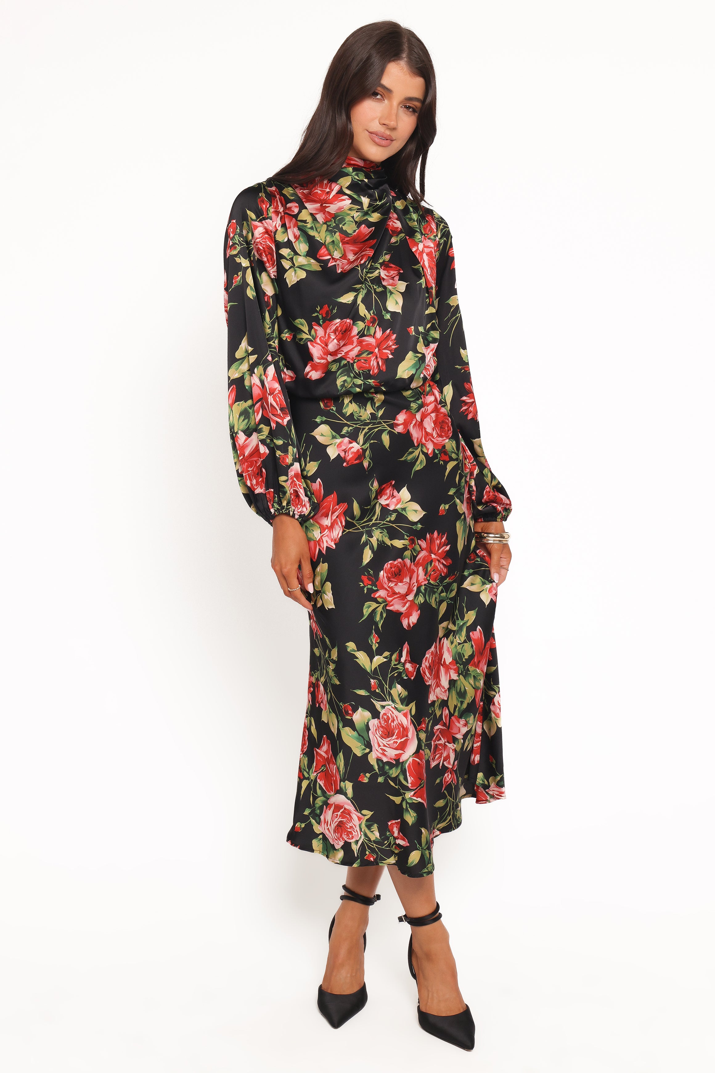 DRESSES Perrie Long Sleeve Midi Dress - Black Floral