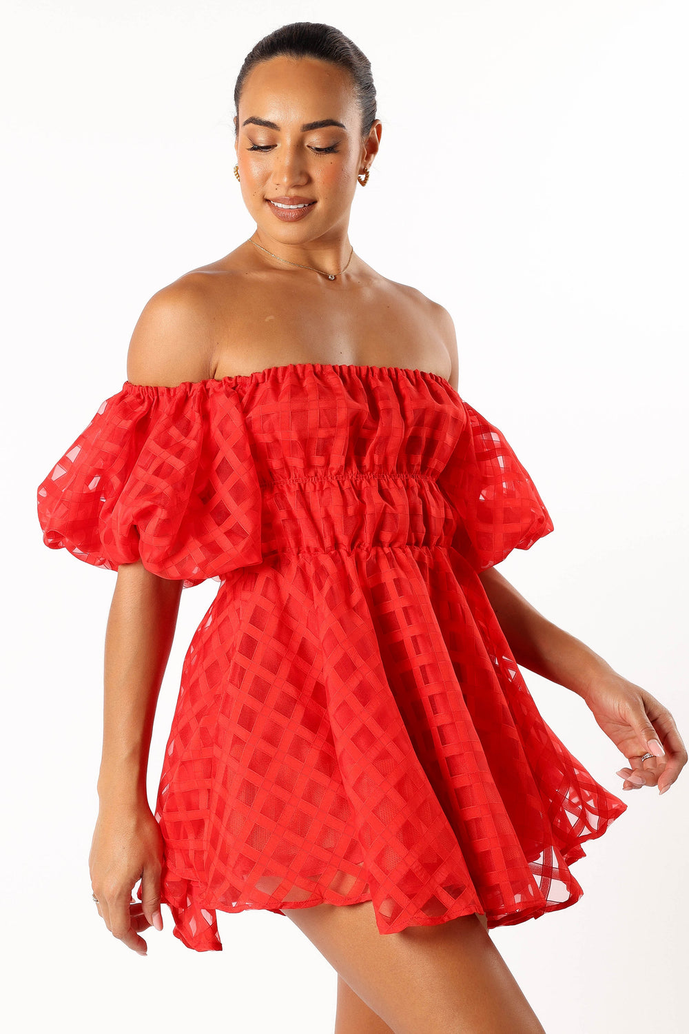 DRESSES @Philia Off Shoulder Mini Dress - Red
