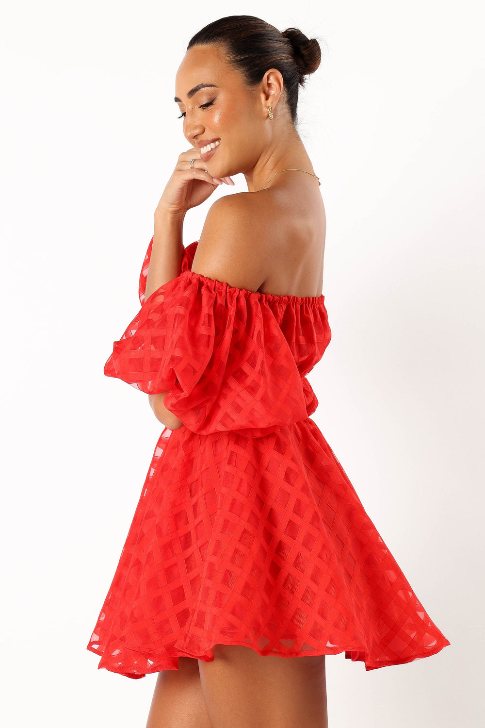 DRESSES @Philia Off Shoulder Mini Dress - Red
