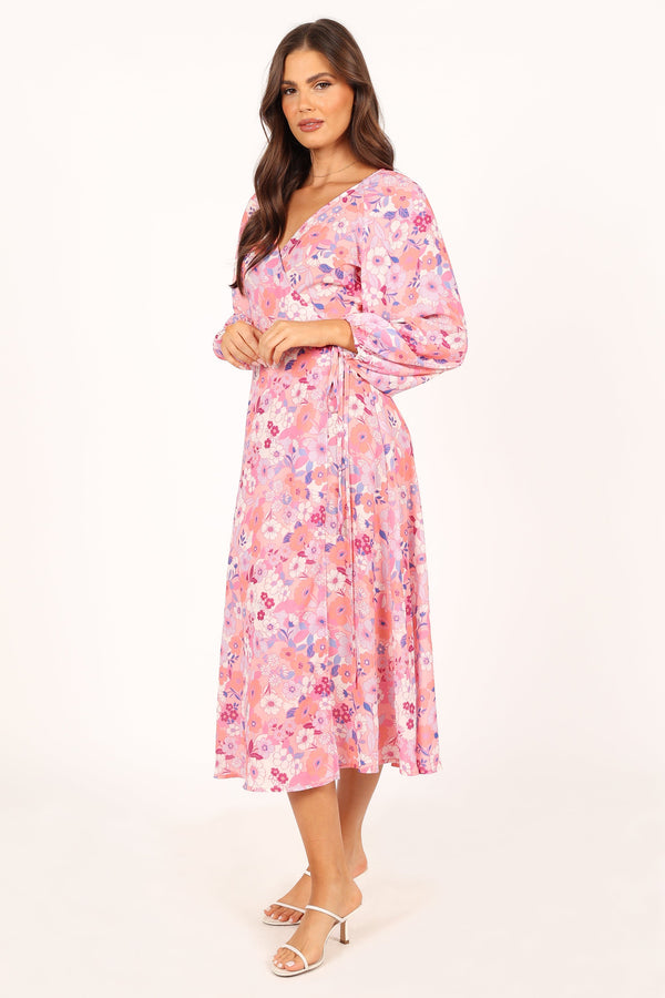 DRESSES @Phiona Long Sleeve Midi Dress - Pink Floral