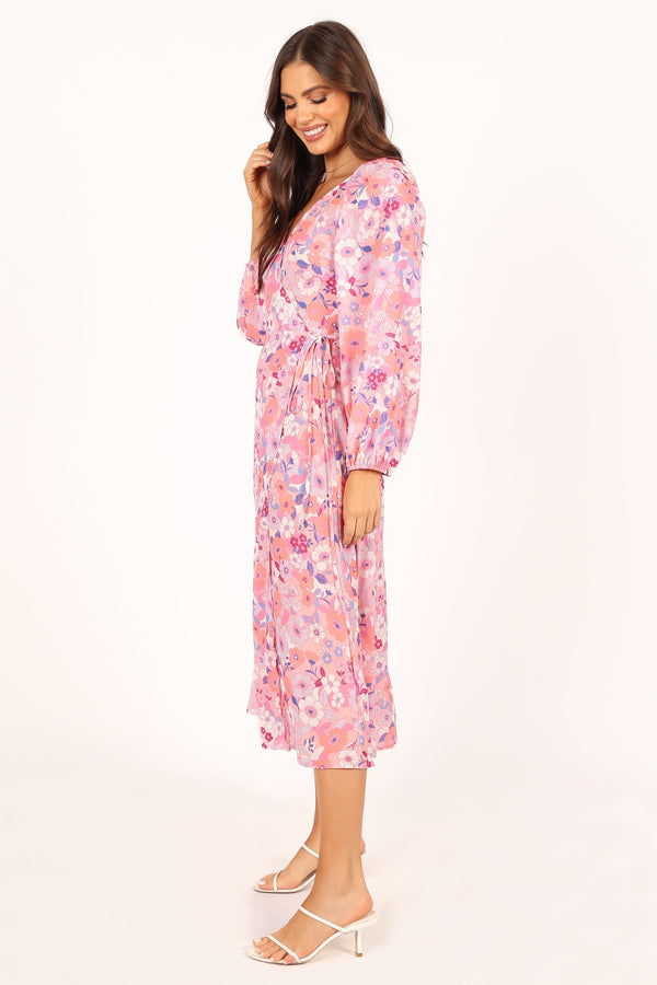 DRESSES @Phiona Long Sleeve Midi Dress - Pink Floral