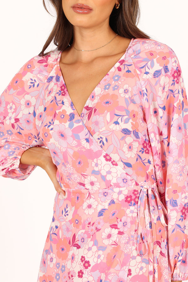 DRESSES @Phiona Long Sleeve Midi Dress - Pink Floral