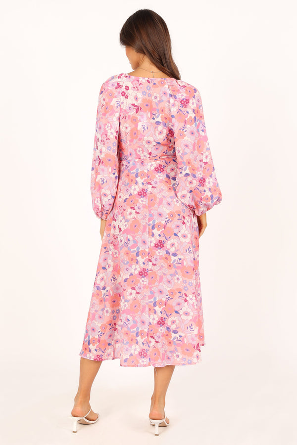 DRESSES @Phiona Long Sleeve Midi Dress - Pink Floral