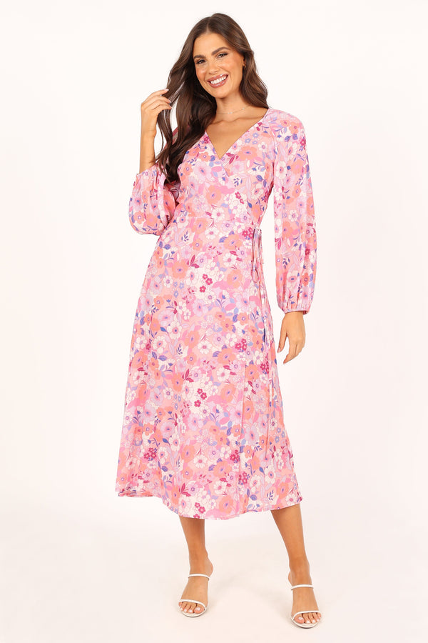 DRESSES @Phiona Long Sleeve Midi Dress - Pink Floral