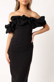 DRESSES @Phoebe Off Shoulder Midi Dress - Black
