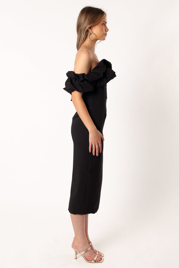 DRESSES @Phoebe Off Shoulder Midi Dress - Black