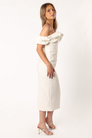 DRESSES @Phoebe Off Shoulder Midi Dress - White