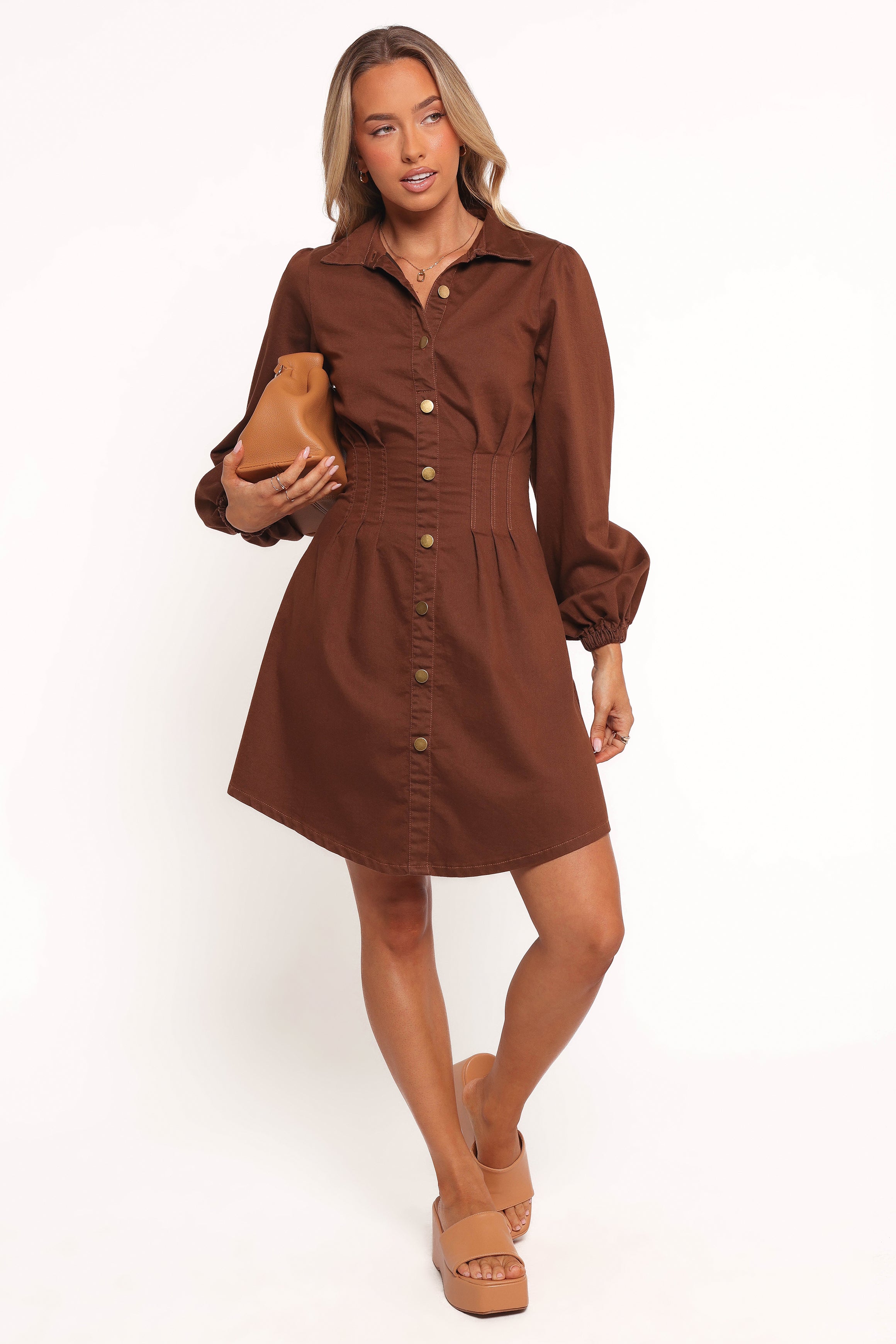 DRESSES Phoenix Long Sleeve Mini Dress - Brown Denim