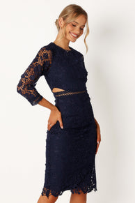 DRESSES @Pia Long Sleeve Midi Dress - Navy
