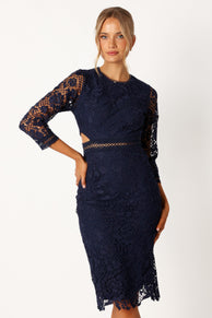 DRESSES @Pia Long Sleeve Midi Dress - Navy