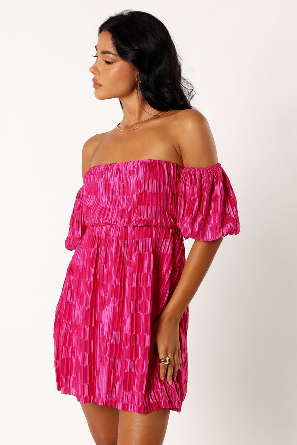 DRESSES @Pia Off Shoulder Mini Dress - Pink