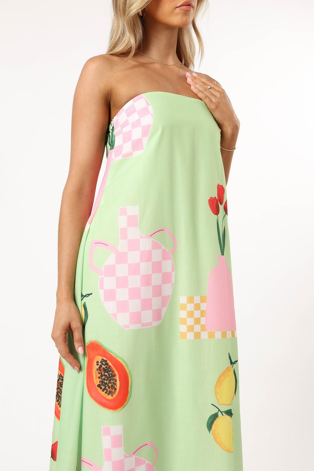DRESSES @Piccolo Strapless Maxi Dress - Green Papaya