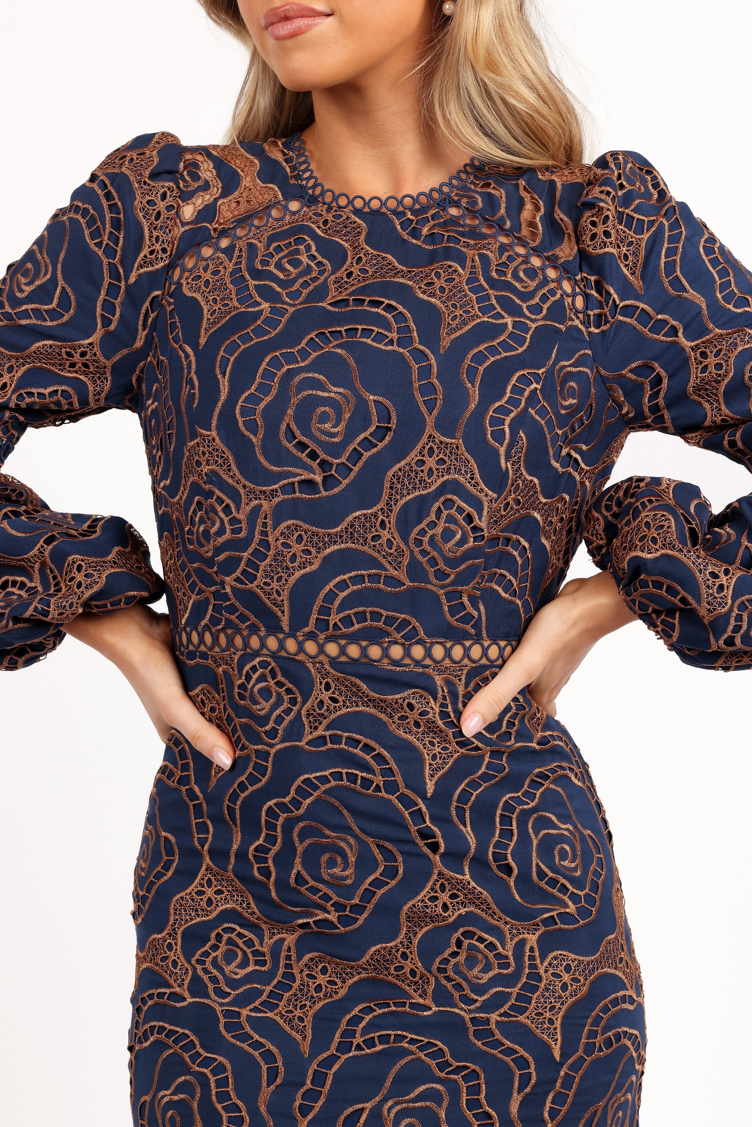 DRESSES Pierre Long Sleeve Lace Maxi Dress - Navy