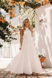 DRESSES @Plara Halterneck Maxi Dress - White