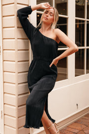 DRESSES Pontee One Shoulder Pleated Midi Dress - Black