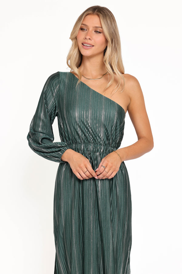 DRESSES Pontee One Shoulder Pleated Midi Dress - Green