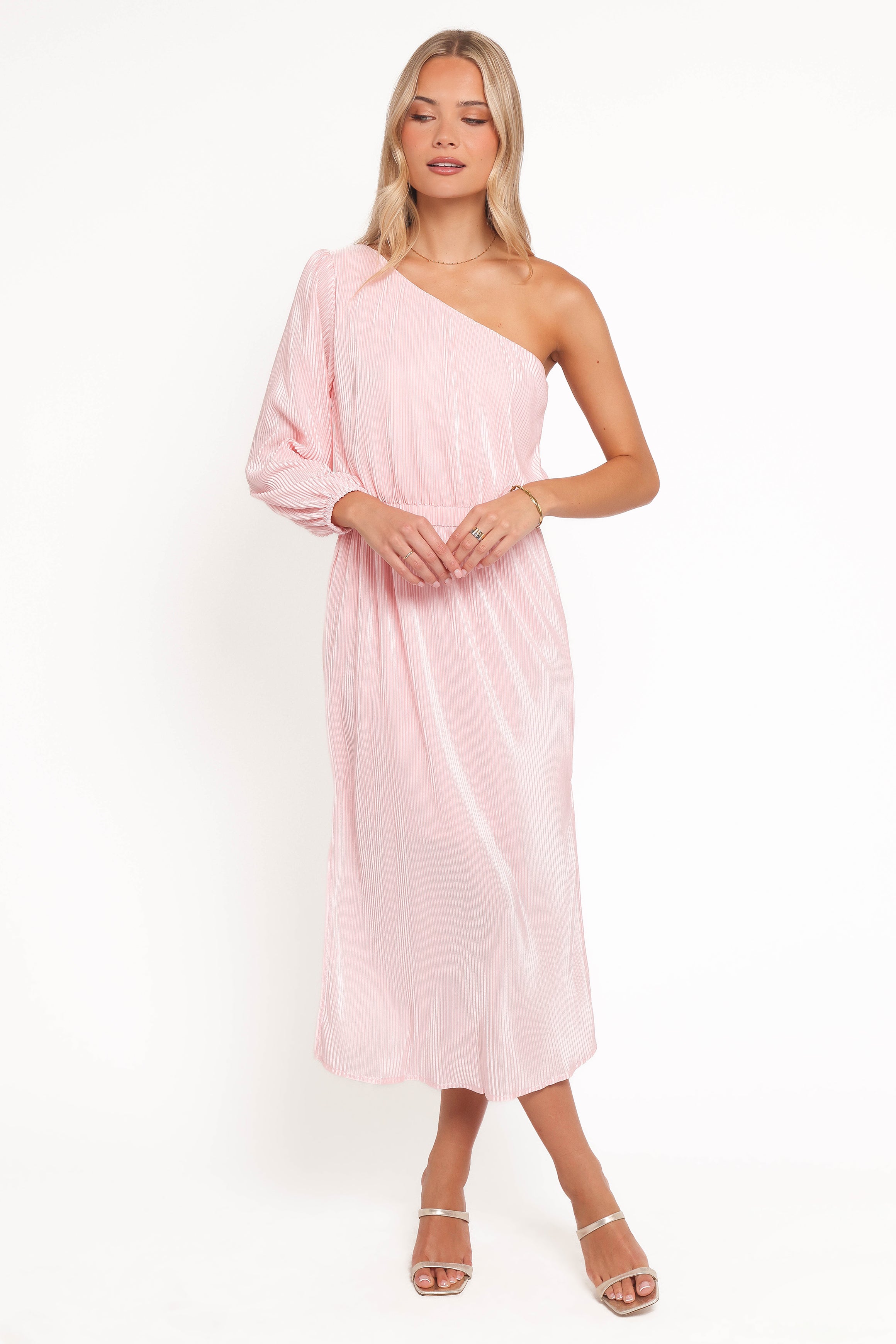DRESSES Pontee One Shoulder Pleated Midi Dress - Pink