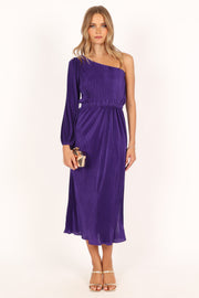 DRESSES @Pontee One Shoulder Pleated Midi Dress - Purple