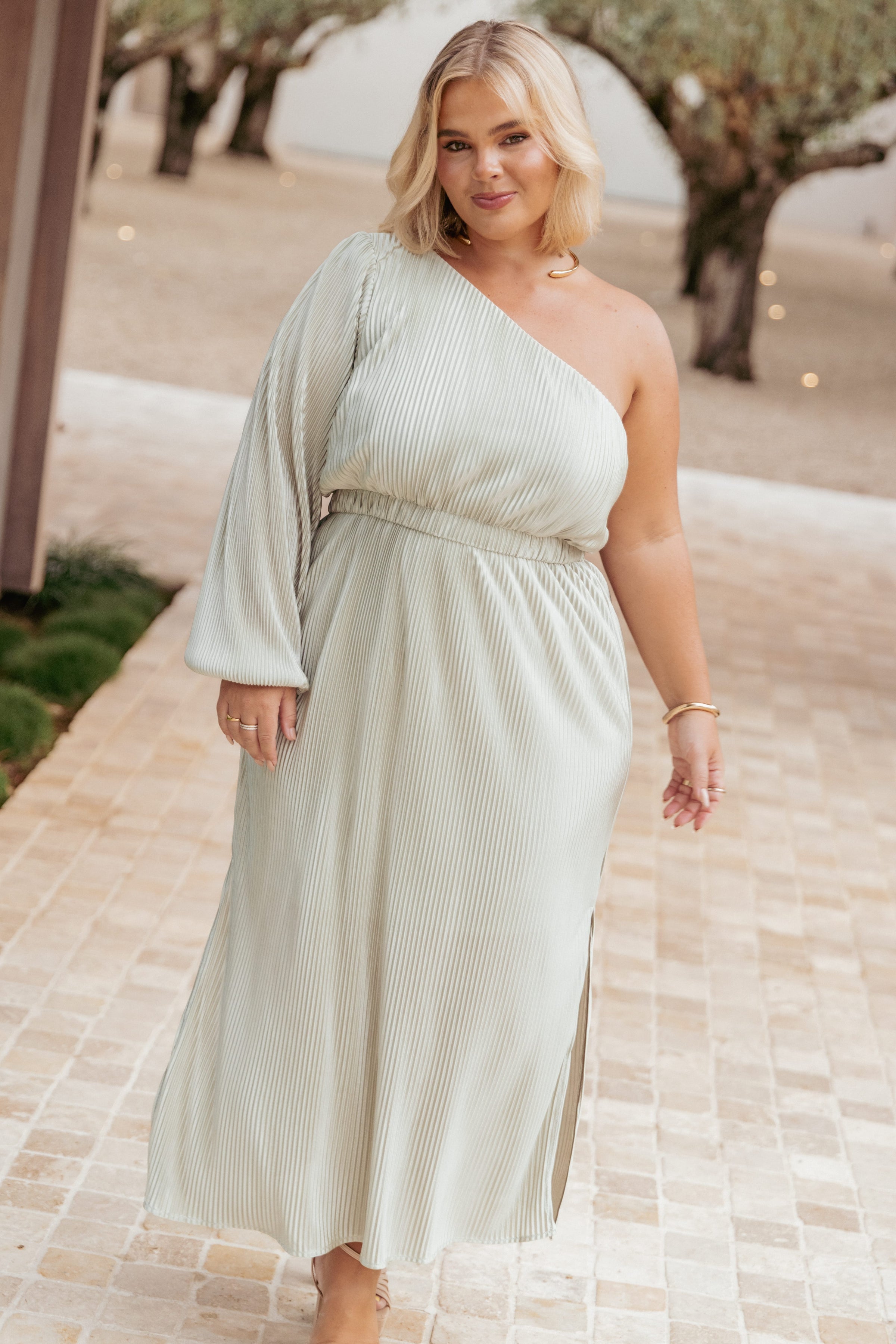 Pontee One Shoulder Pleated Midi Dress - Sage Green | Petal & Pup Pontee One Shoulder Pleated Midi Dress - Sage Green | Petal & Pup