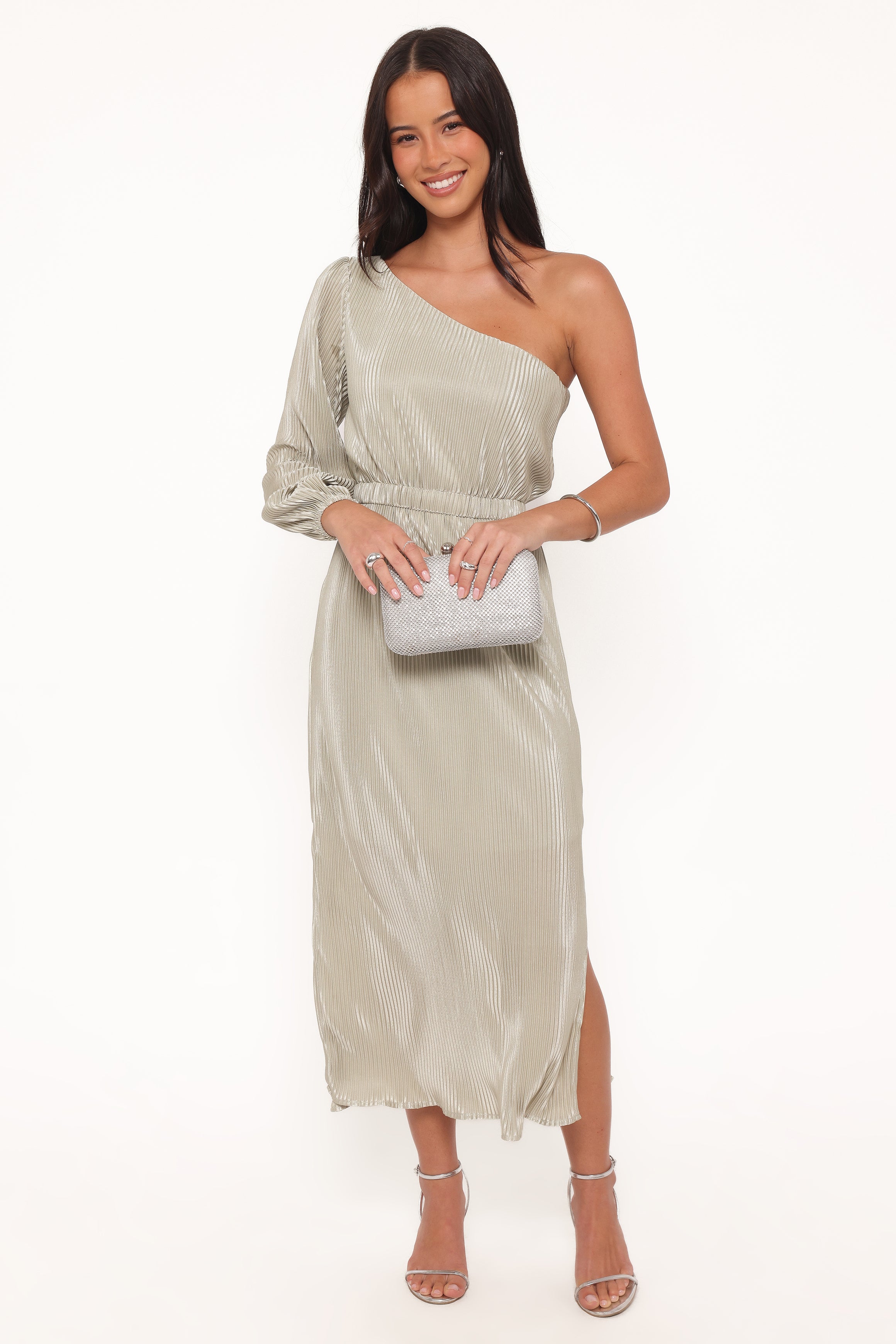 DRESSES Pontee One Shoulder Pleated Midi Dress - Sage Green
