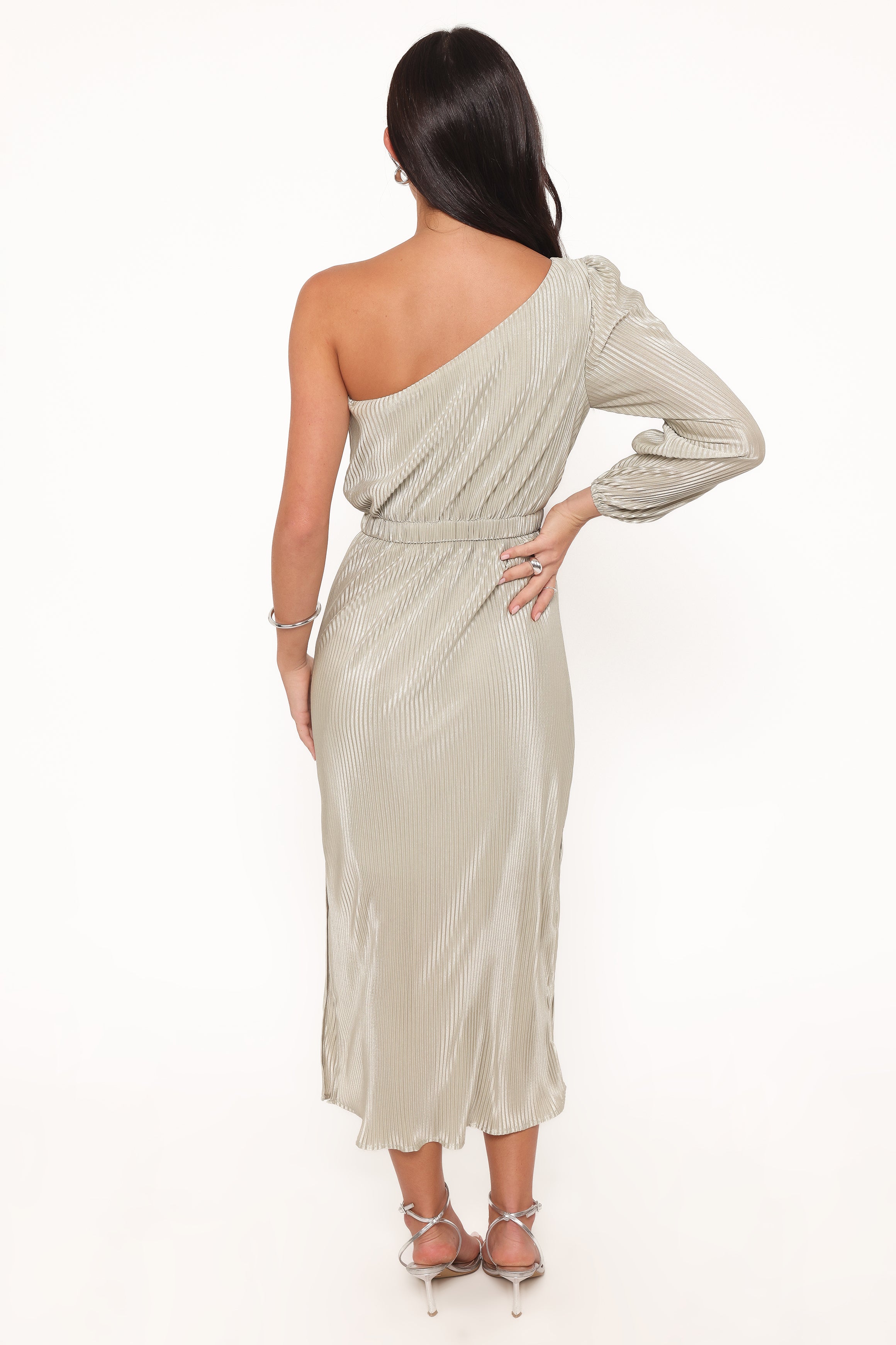 DRESSES Pontee One Shoulder Pleated Midi Dress - Sage Green