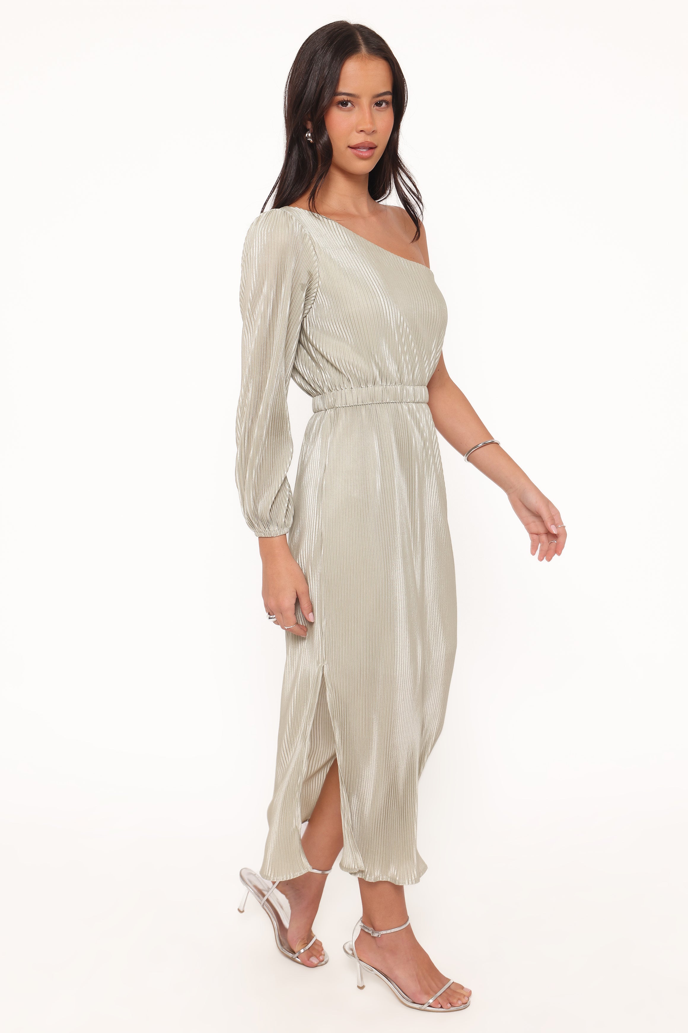 DRESSES Pontee One Shoulder Pleated Midi Dress - Sage Green