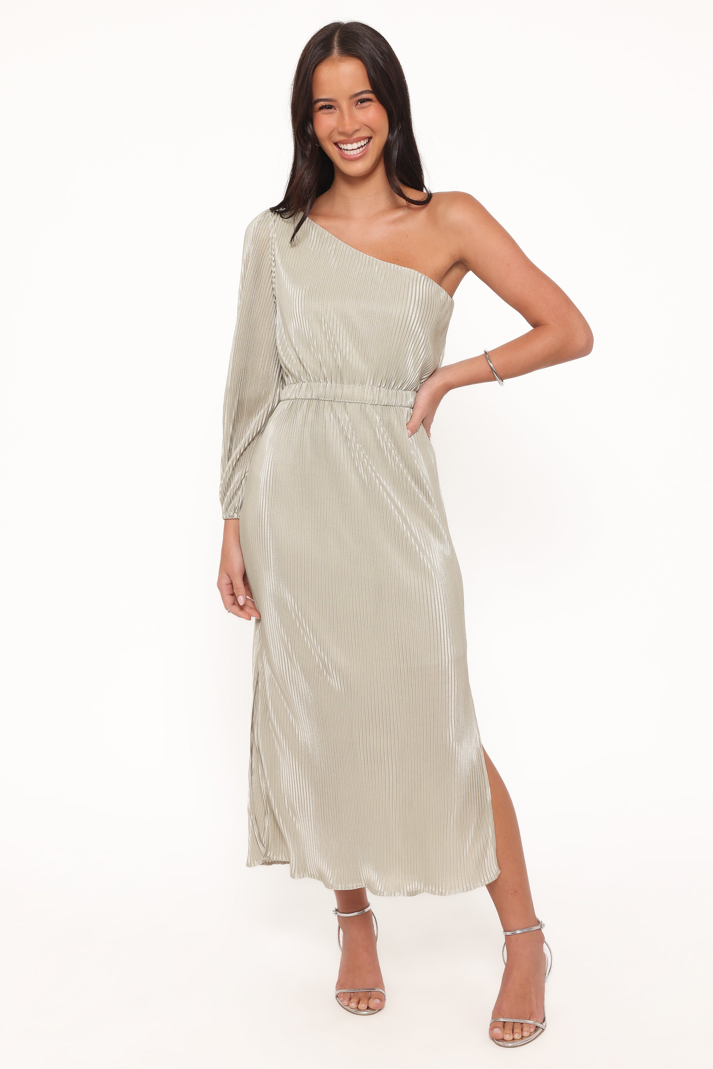 DRESSES Pontee One Shoulder Pleated Midi Dress - Sage Green