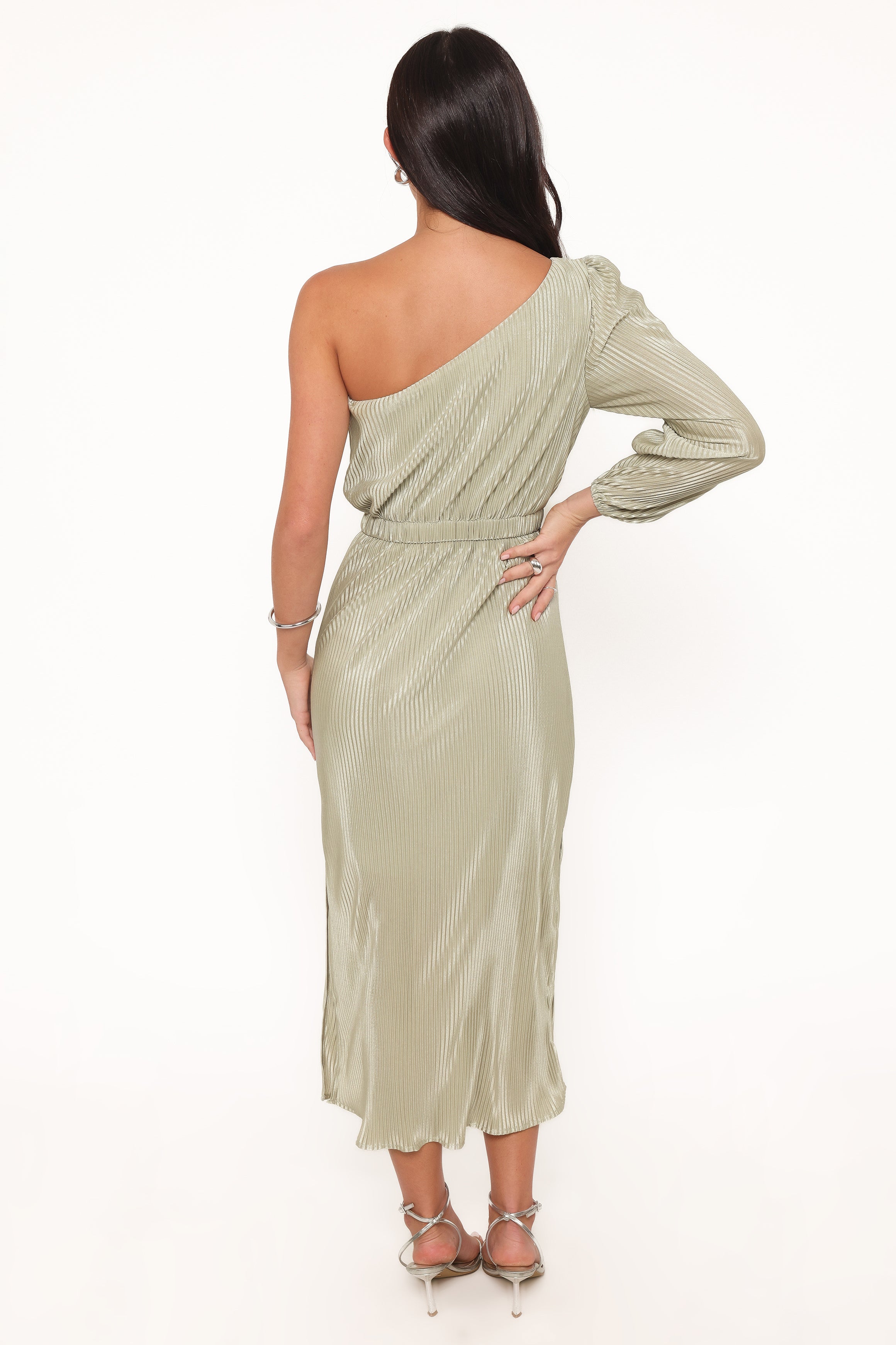 DRESSES Pontee One Shoulder Pleated Midi Dress - Sage Green