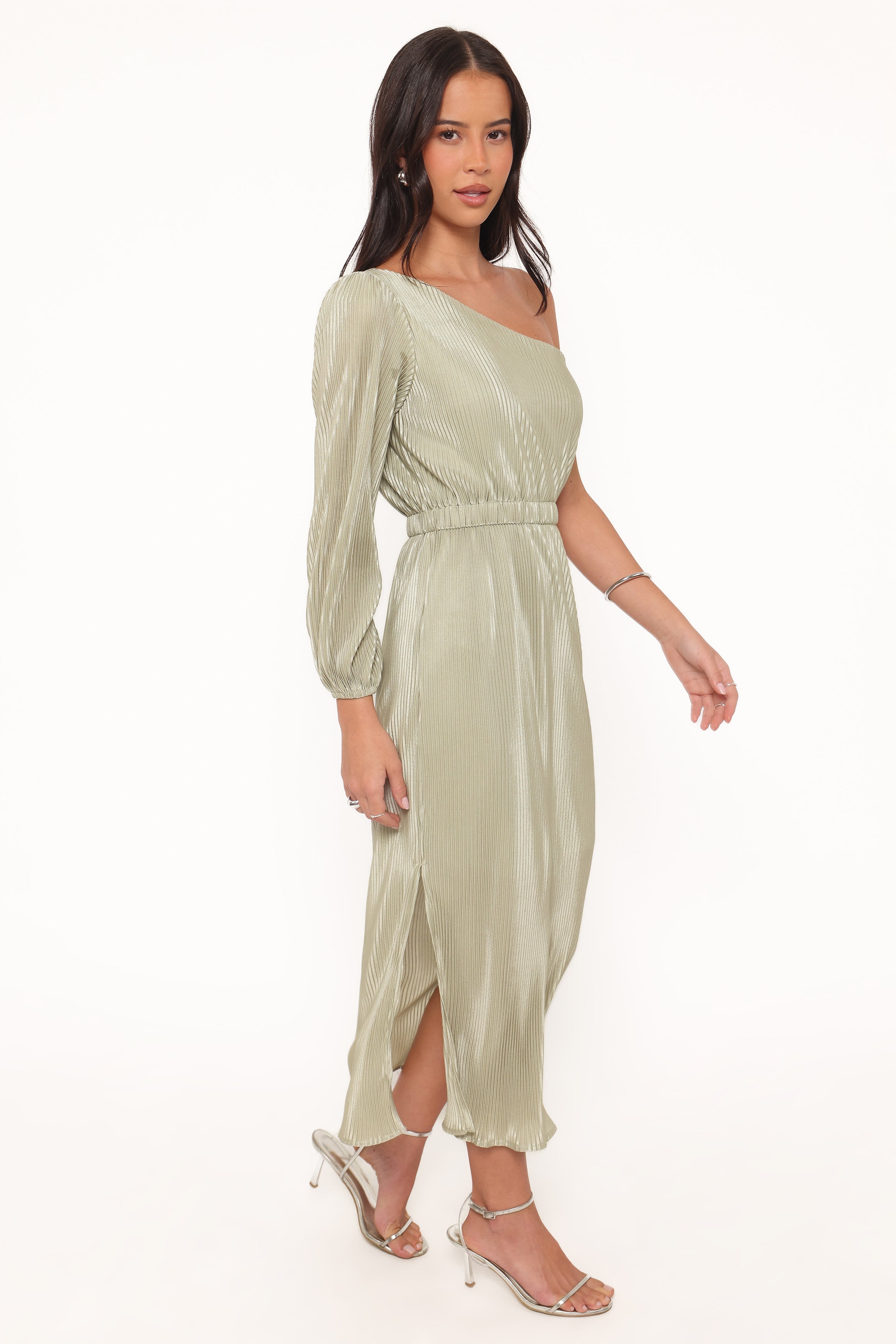 DRESSES Pontee One Shoulder Pleated Midi Dress - Sage Green