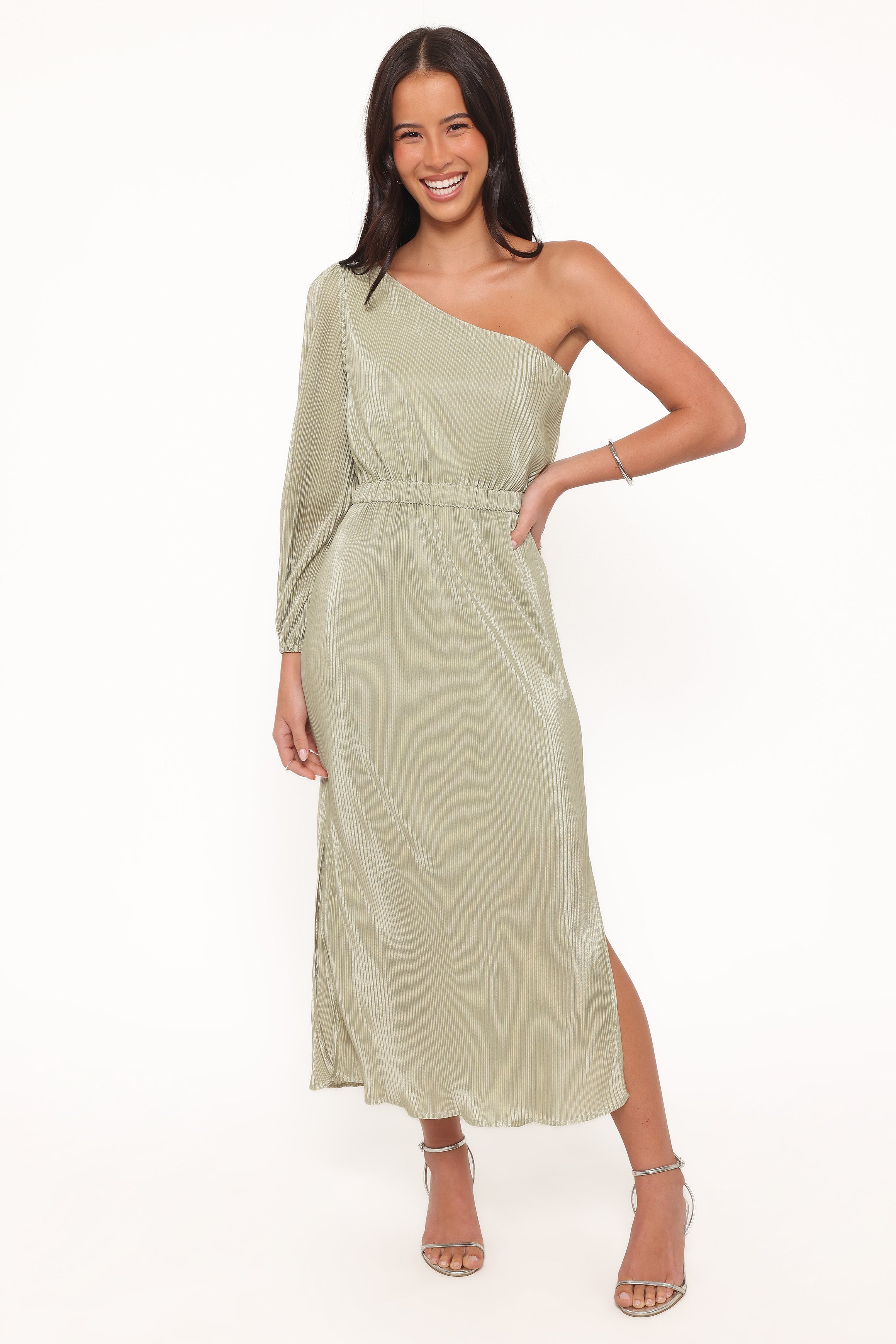 DRESSES Pontee One Shoulder Pleated Midi Dress - Sage Green