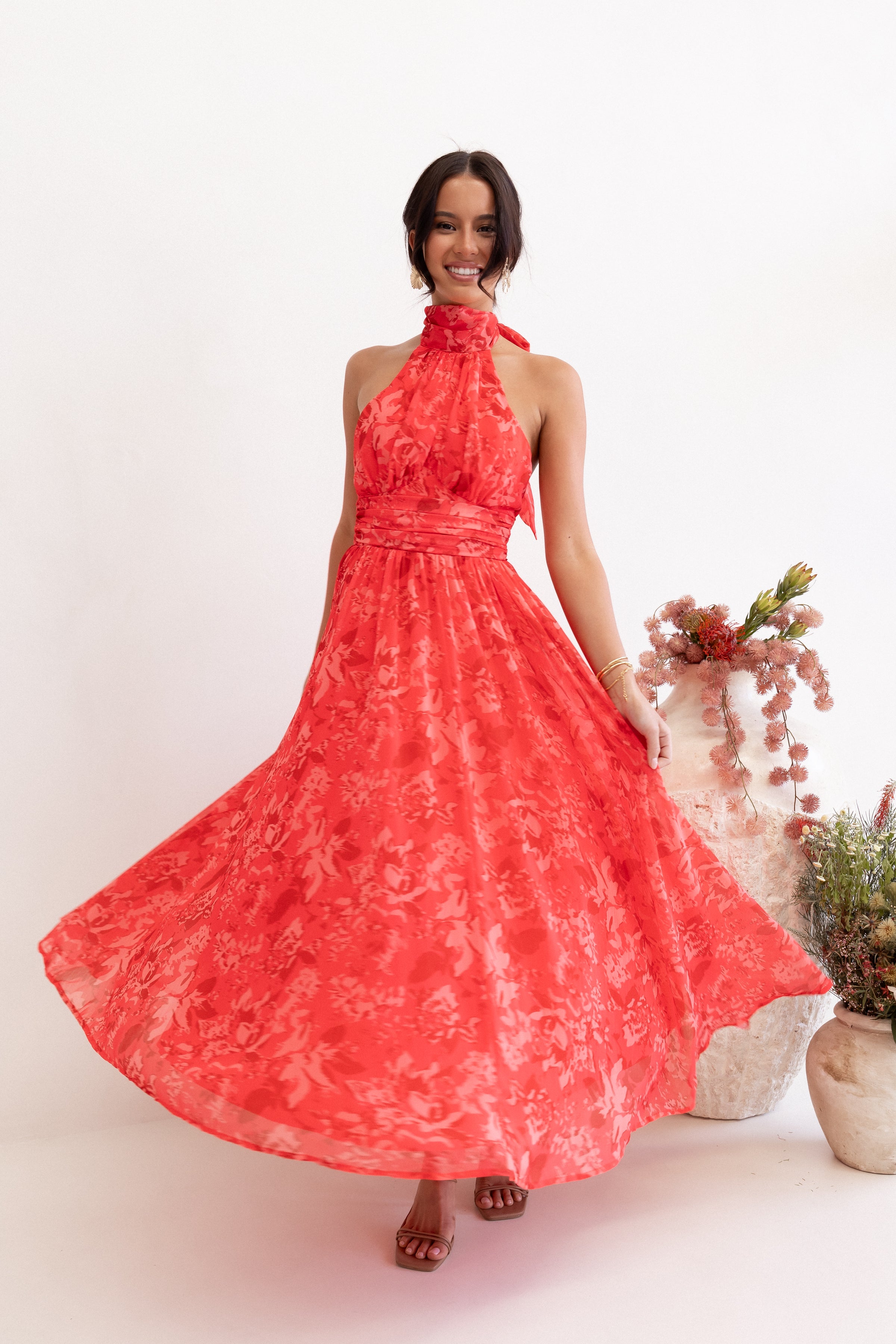 DRESSES Primrose Halterneck Maxi Dress - Red Floral