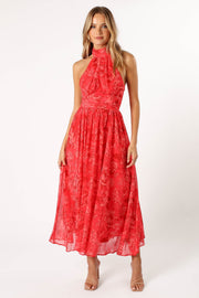 DRESSES @Primrose Halterneck Maxi Dress - Red Floral