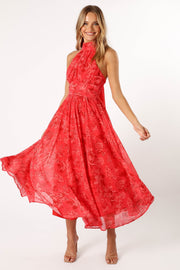 DRESSES @Primrose Halterneck Maxi Dress - Red Floral