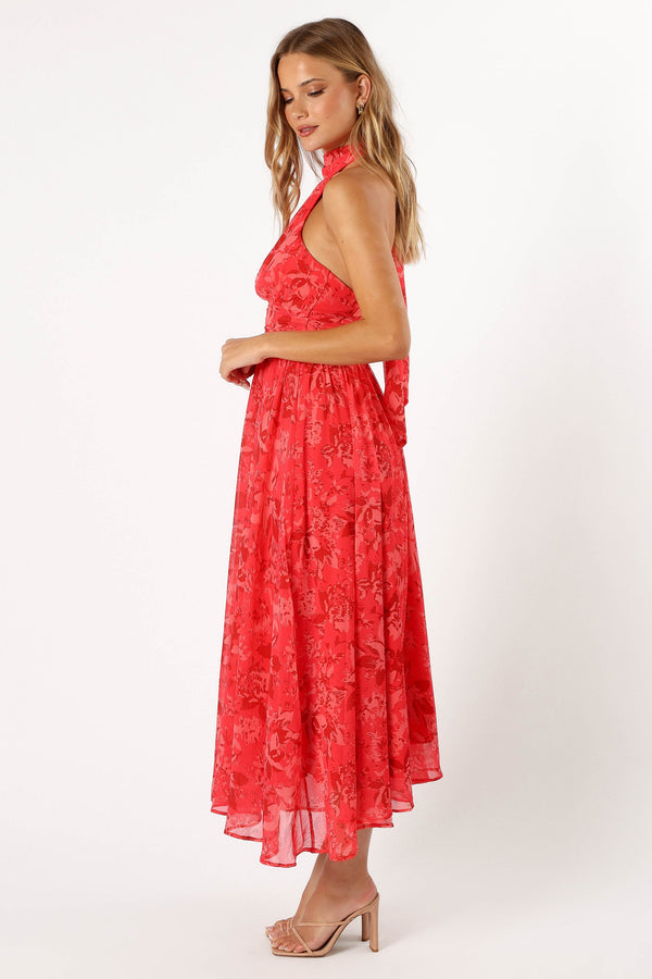 DRESSES @Primrose Halterneck Maxi Dress - Red Floral