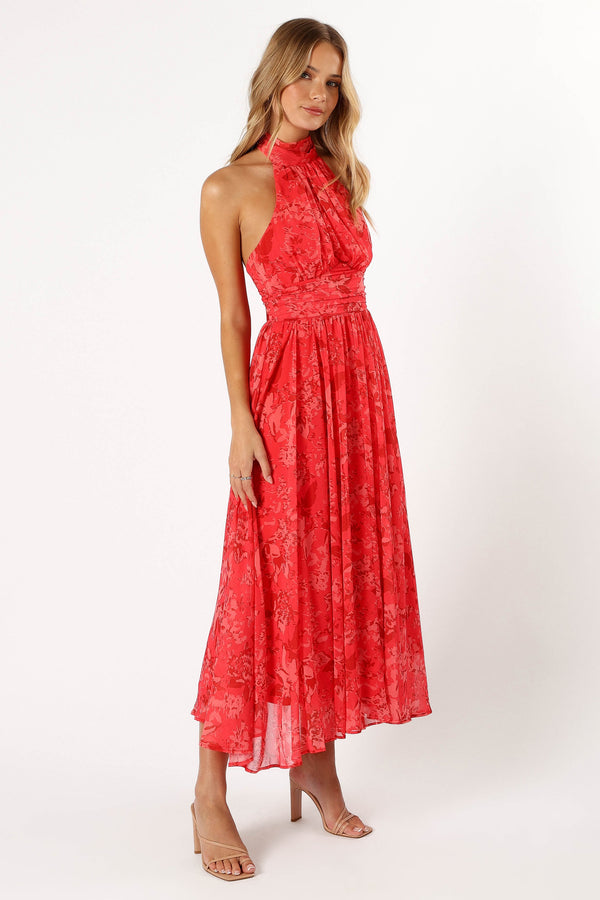 DRESSES @Primrose Halterneck Maxi Dress - Red Floral