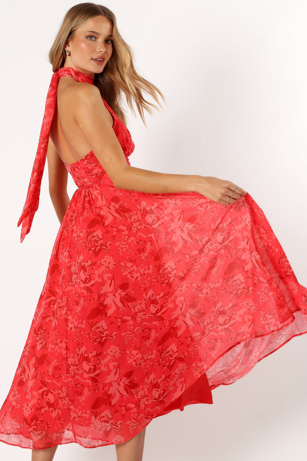 DRESSES @Primrose Halterneck Maxi Dress - Red Floral