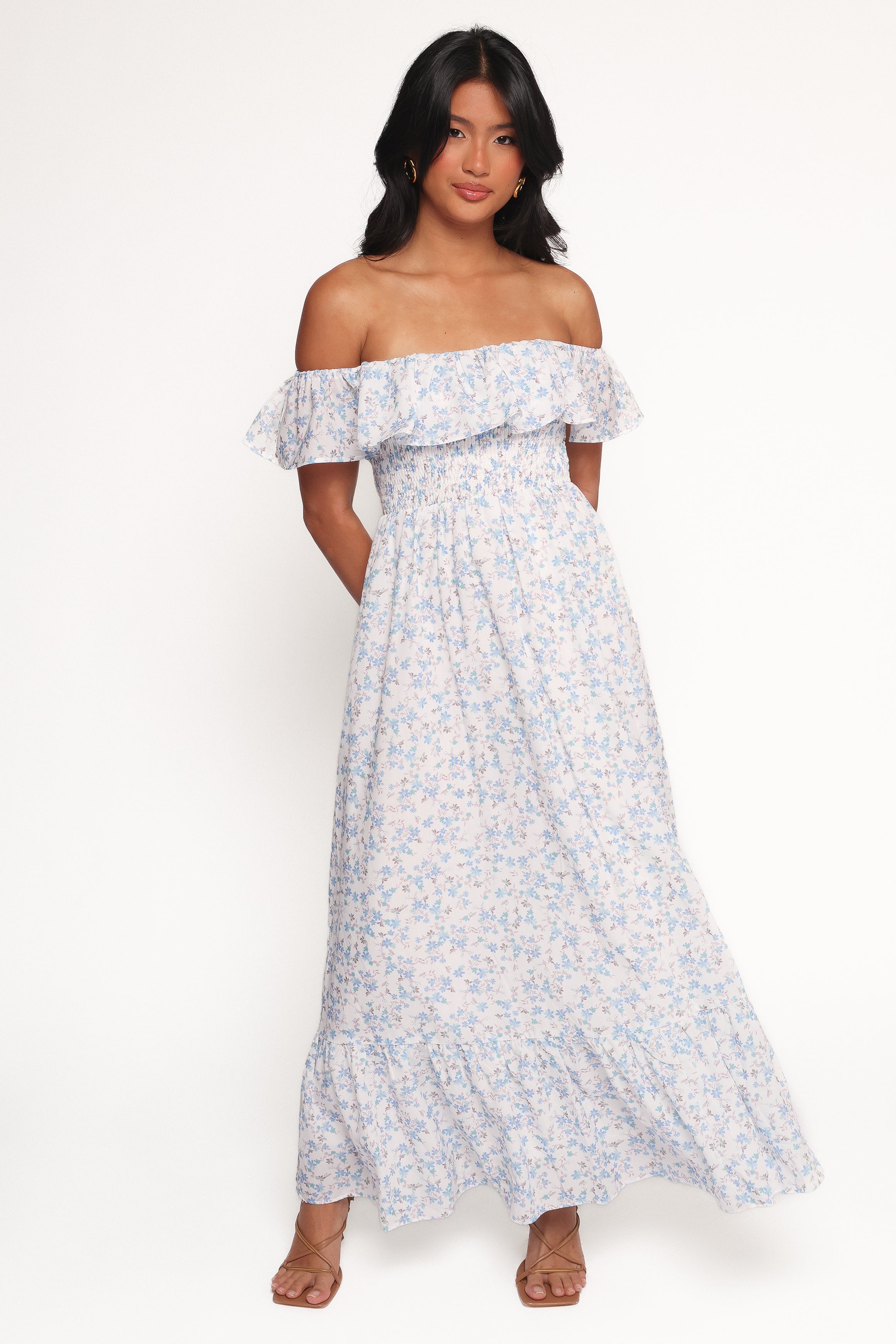 DRESSES Priscilla Strapless Midi Dress - Blue Floral