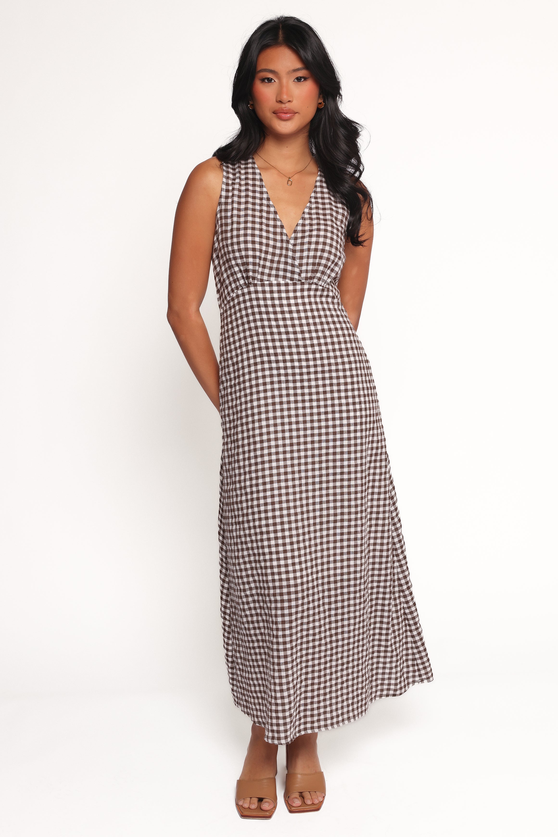 DRESSES Queenie Midi Dress - Brown Gingham