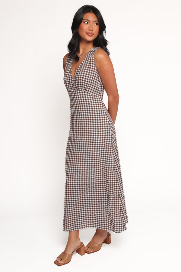 DRESSES Queenie Midi Dress - Brown Gingham