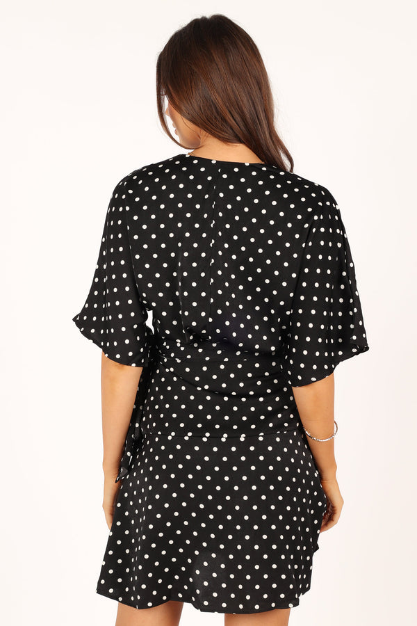 DRESSES @Quest Mini Wrap Dress - Black White Polka Dot (waiting on bulk)