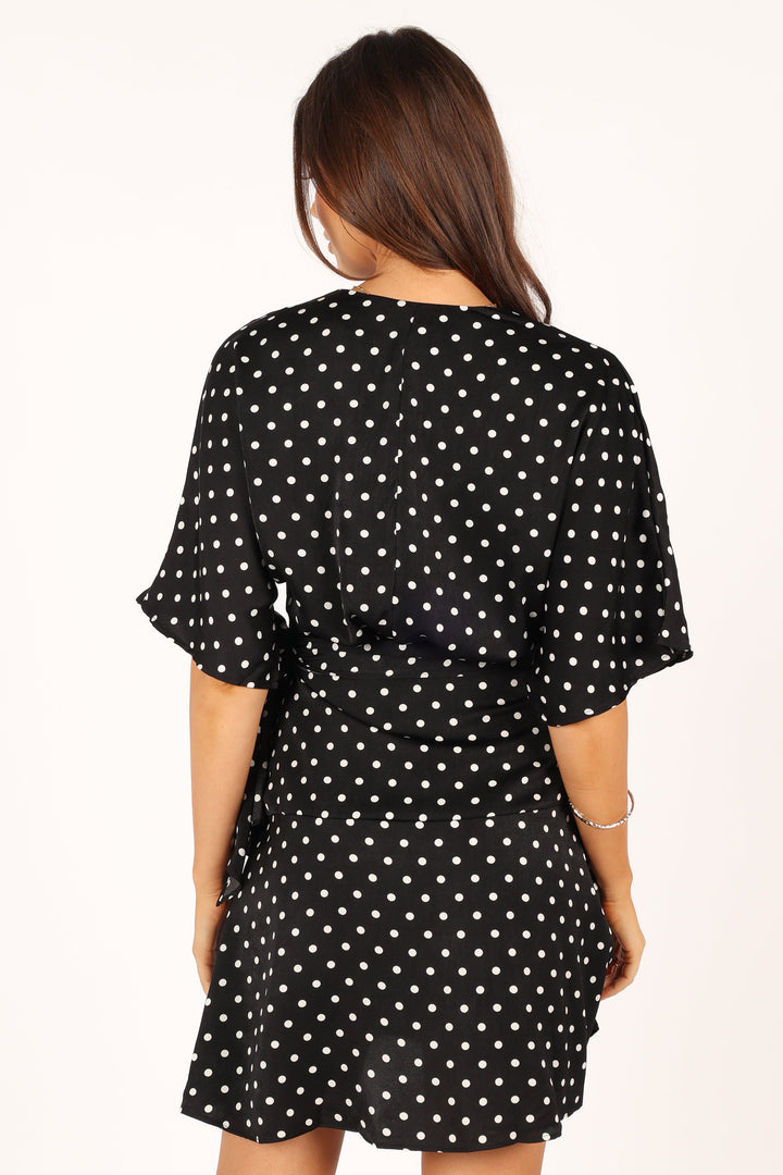 Quest Mini Wrap Dress Black White Polka Dot Petal & Pup