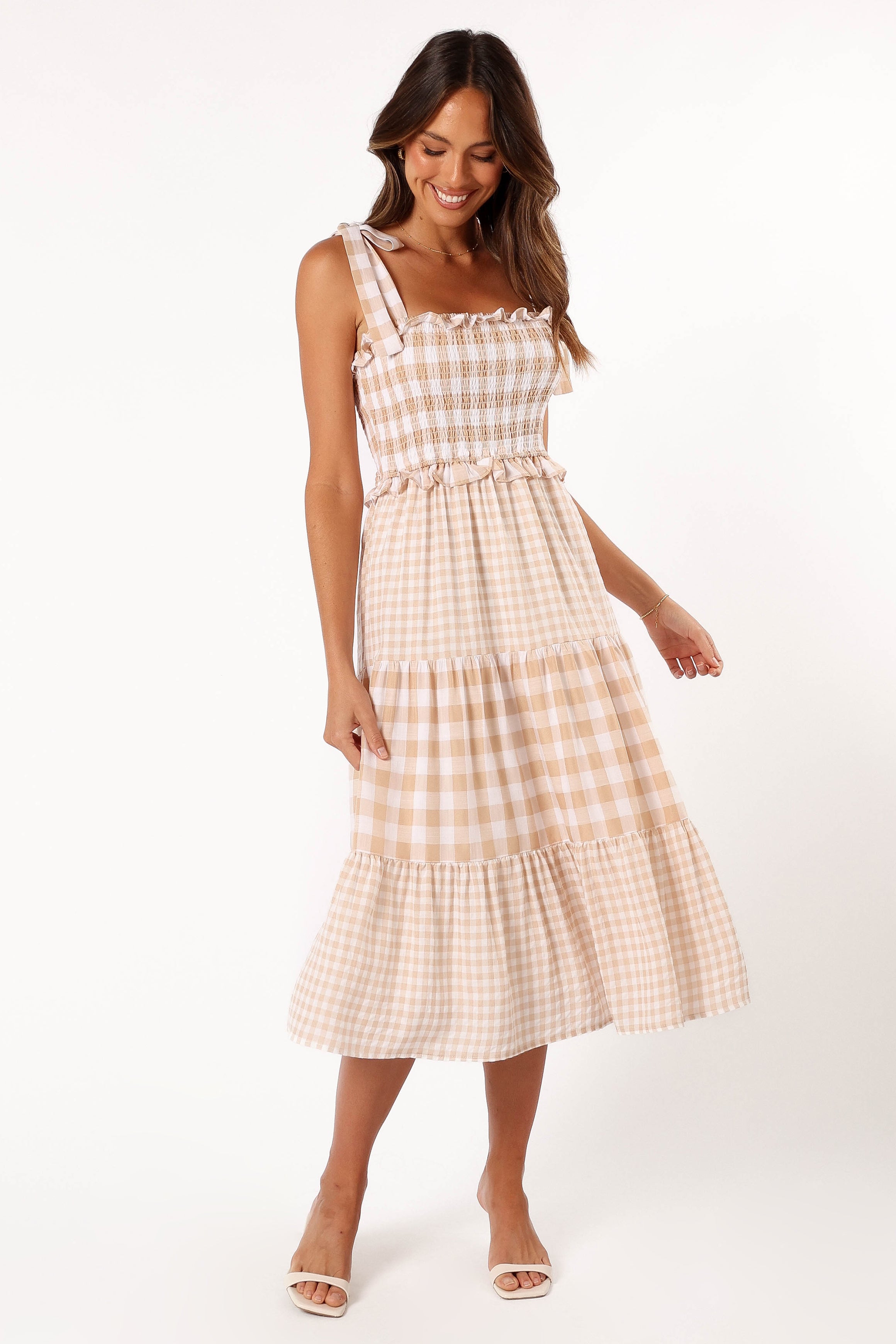 Rach Midi Dress - Beige Check