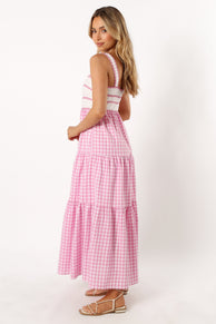 DRESSES @Rebecca Contrast Midi Dress - Pink Gingham