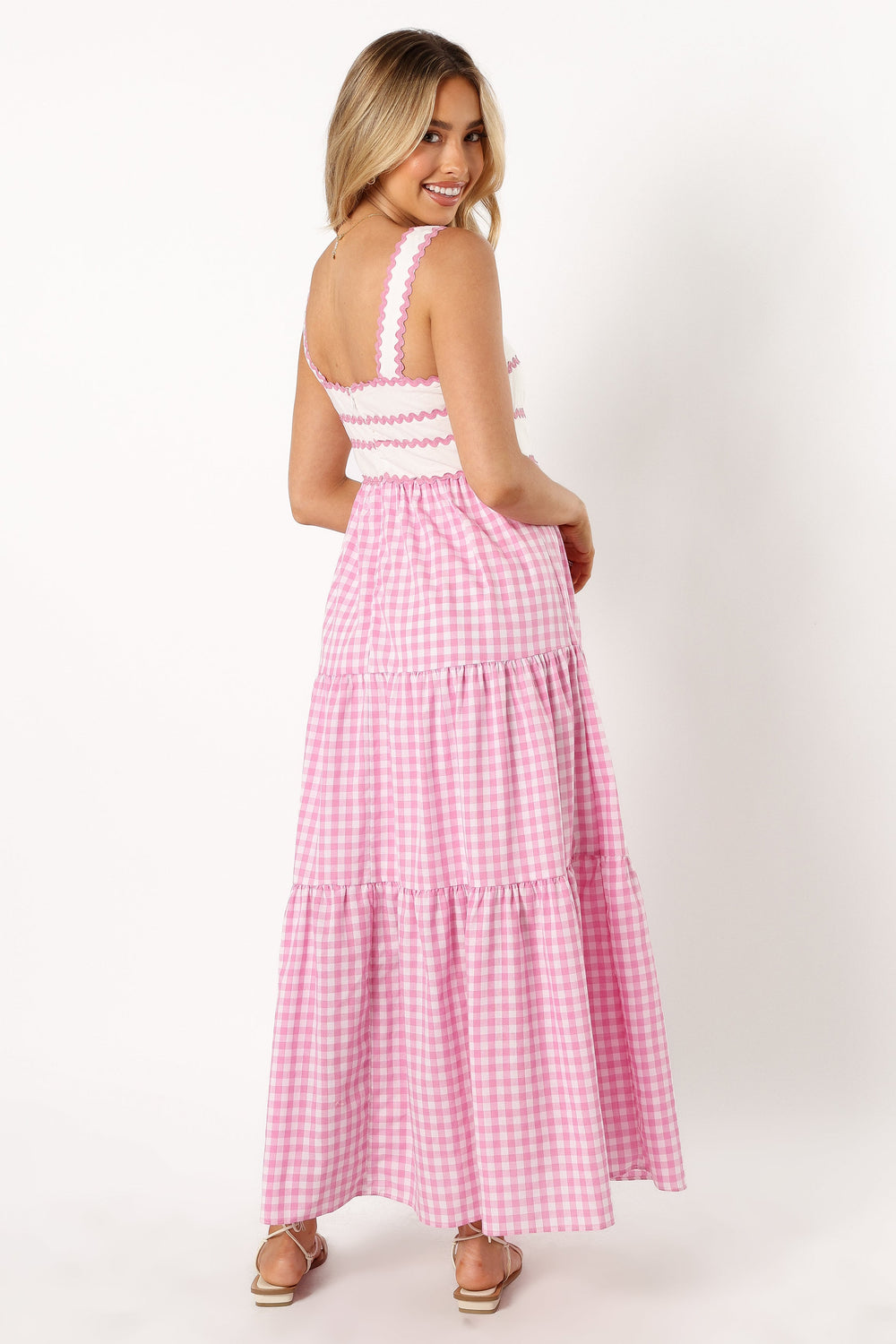 DRESSES @Rebecca Contrast Midi Dress - Pink Gingham