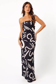 DRESSES @Remmie Strapless Maxi Dress - Black/White