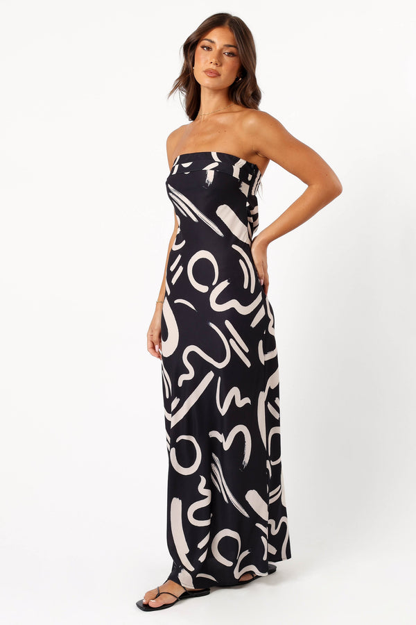 DRESSES @Remmie Strapless Maxi Dress - Black/White