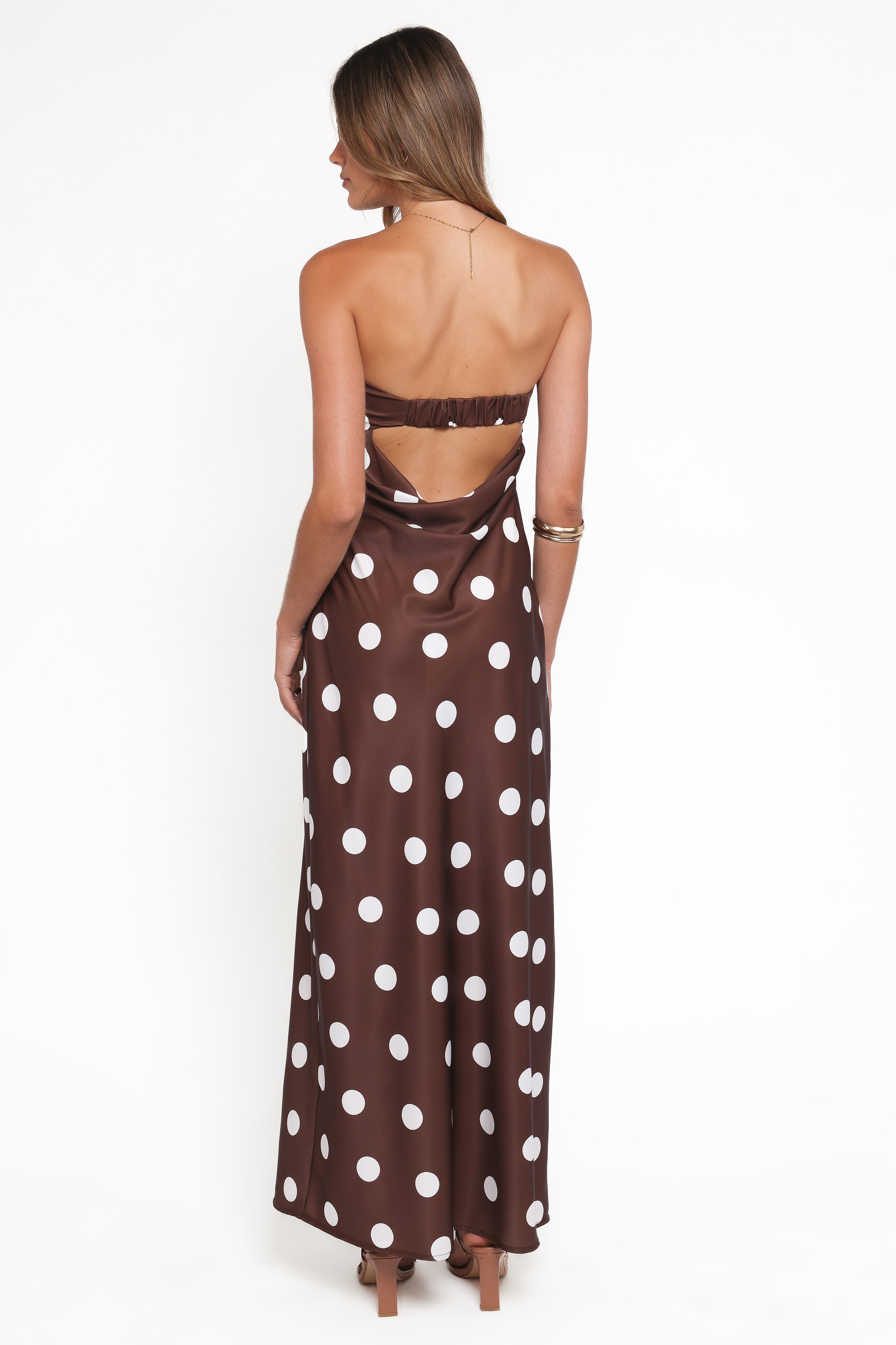 DRESSES Remmie Strapless Maxi Dress - Brown Polka Dot