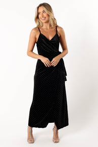 DRESSES @Renarde Wrap Velvet Midi Dress - Black